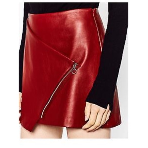 SOLD! Zara Trafaluc Leather Mini Skirt in Dark Red - Picture 1 of 7